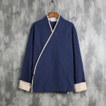 Retro S&auml;rgid Hanfu Puuvillane Linane Pikkade Varrukatega S&auml;rk Patchwork Meeste Paeladega Kinnituv Kardigan M tumesinine v&auml;rv