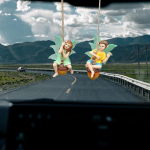 2x Hanging Fairy Garden Statues,Miniature Figurines Gift Cars Pendants Sitting on Swing Resin