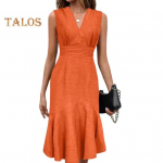 Naiste suvekleit Vabaaja V-kaelusega varrukateta kalasaba-midi kleit Pidulik kokteilikleit Igap&auml;evaseks kandmiseks m&otilde;eldud bodycon kleit XL sinine