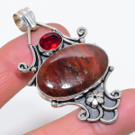 Natural Red Snakeskin, Garnet 925 Sterling Silver Jewelry Pendant 2.44 q2d46