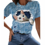 Naiste T-s&auml;rk Moodne pluus L&uuml;hikeste varrukatega T-s&auml;rk naistele 3d Cat Print Must Kawaii T-s&auml;rk Naiste Suvetopp XXS