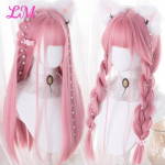 LM Cosplay parukas tukkidega s&uuml;nteetilised sirged juuksed, 24 tolli pikk kuumakindel roosa parukas naistele A02
