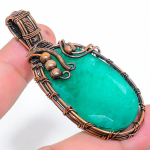 Emerald(Simulated) Gemstone Copper Wire Wrap Pendant 2.72 l5s76
