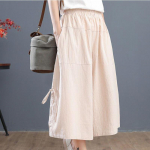 Suvised lahtised Bloomers vabaaja elastsed v&ouml;&ouml;kohaga laia s&auml;&auml;rega p&uuml;ksid, suured keskmise v&ouml;&ouml;kohaga naiste &uuml;hev&auml;rvilised k&auml;rbitud p&uuml;ksid 2XL beež