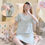 Puhas puuvillane suvine imetamis&ouml;&ouml;riie rasedatele naistele - L&uuml;hikeste varrukatega rasedus- ja imetamiskleit XL (120-140 lbs) sinine