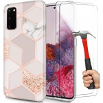 Kaitse&uuml;mbris + 2 karastatud klaasi Samsung Galaxy S20 FE jaoks, &otilde;huke, pehme, roosa marmormustriga, p&otilde;rutuskindel roosa