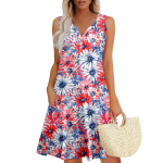 Naiste suvekleidid V-kaelusega varrukateta ja taskutega p&auml;ikesekleidid XXL