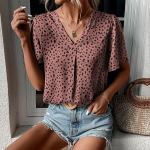 Naiste mood vabaaja leopardimustriga l&uuml;hikeste varrukatega V-kaelusega pluusid ja s&auml;rgid L sinine