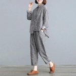 Kevad S&uuml;gis Komplektid Naised Retro Kirjandus Suur Suurus &Otilde;huke Kampsun Vabaaja Lahtised P&uuml;ksid Kaheosaline &Uuml;likond Triibud Moodsad &Uuml;likonnad XXXL