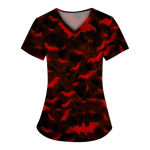 Suures suuruses tr&uuml;kitud Scrub t&ouml;&ouml;vormi topid Naistele V-kaelusega Halloweeni tr&uuml;kiga l&uuml;hikeste varrukatega l&otilde;busad T-s&auml;rgid taskutega t&ouml;&ouml;riiete T-s&auml;rk L