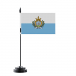 Drapeau de Table - Saint-Marin - 14 x 21 cm - Pol&uuml;ester - M&acirc;t en Plastique - Impression Recto/Verso