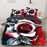 3D lilleline voodipesukomplekt Teki/voodikatte/pehmenduskatte komplektid Lill Voodipesu punase roosi disain Kohandatud King Queen Full Size 260x240 AU Double(180x210cm)