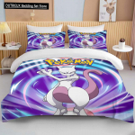 10 suurust Pokemon Mewtwo tr&uuml;kiga voodipesukomplekt multikas anime tekikott tekk padjap&uuml;&uuml;r poisid t&uuml;drukud lapsed t&auml;iskasvanud king suurus kingitus 140x200cm 3pcs