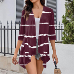 Naiste mustriga ebaregulaarne kolmveerandvarrukatega kardigan taskujakiga XXXXL