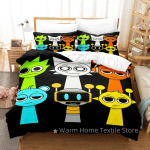 Sprunki voodipesukomplekt Incredibox 3D-prinditud muusikam&auml;ng tekikottide komplekt pehme &uuml;heinimesevoodi kaheinimesevoodi queen-size kuninglik suurus Sprunki kingitused lastele EU Twin(135x200cm)