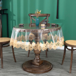 L&auml;bipaistev PVC tikitud pitsist laudlina - Pehme, langev &uuml;mmargune s&ouml;&ouml;gi- v&otilde;i kohvilaua kate Round Diameter 150 cm (Including Lace Tablecloth)