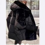 Naiste helehall tepitud kapuutsiga talvemantel kunstkarusnahast &auml;&auml;risega ja soonikkoes varruka detailiga XL