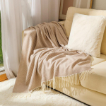 Mitmeotstarbeline kootud tekk: Diivanitekk, Voodijooks, Konditsioneeri Salli, Suvine Jahutav Uinakutekk 130*170CM with Fringe, 500g khaki