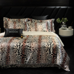 Luksuslik k&otilde;rgekvaliteediline siidist leopardimustriga voodipesukomplekt Pehme siidist satiinist tekikott Linu v&otilde;i kummiga linu Kombineeritud komplekt Kingitus Flat Bed Sheet&2PC PIllowcase48x74