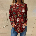 Naiste T-s&auml;rgid Vabaaja &Uuml;mara kaelusega Pikkade varrukatega S&auml;rgid J&otilde;ulud Prindiga Top Pullover XL veini