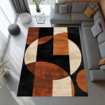Abstraktne &uuml;mmargune vaip, p&otilde;lenud oranž, beež, must vaip, kaasaegne minimalistlik pestav p&otilde;randamatt 60*90cm