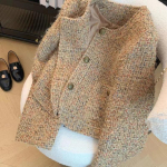 Naiste Kevad-S&uuml;gis Vintage Tweed Jakk Elegantne L&uuml;hike Korea Pikkade Varrukate &Uuml;ler&otilde;ivas Daamide &Uuml;he Rinnaga Bleiser XL kohv