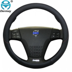 100% DERMAY Brand Leather Car Steering Wheel Cover Non-slip for Volvo C30 2006~2013 Auto interior Accessories pruun