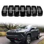 Black Mesh Honeycomb Chrome Ring Front ert Grille For 2014-2018 Jeep Cherokee black