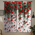 2 t&uuml;kki punase roosiga tr&uuml;kitud kardinaid, tunneliga kardinad 42*84, magamistuba ja elutuba, kodu kaunistus, ruumi kaunistus 14Wx39L(35x100CM)x2