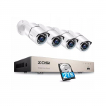 ZOSI videovalves&uuml;steem - 4 kaamerat - 2 TB k&otilde;vaketas - IP66 &ouml;&ouml;n&auml;gemine valge