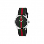 Gucci G-Timeless Seeria Kell Kvartsmehhanism Nahkrihm Must Tihik Unisex Igavene Punane Roheline Triipud Vintaaž V&auml;ike Roheline Kell YA1264079 Brand-New Out of Warranty