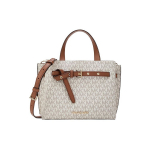 Michael Kors MK Emilia Kuldne Logo Klassikaline Monogramm Kunstnahast T&otilde;mblukuga Koti Naiste tote Vanill-Valge 35H0GU5S1B-150 Small