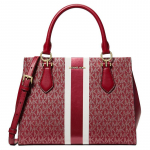 MICHAEL KORS MARILYN signatuurtriip br&auml;ndilogo crossbody kott kaetud l&otilde;uendist &otilde;lakott-tote keskmine naiste kirsipunane punane