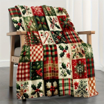 Patchwork J&otilde;ulutekk Flanellkangast Pidulike Lumemustrite, Pihlakate ja Ruudumustritega Elutuppa L&otilde;&otilde;gastumiseks 150X200CM black