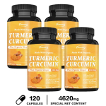 Orgaaniline kurkum, kurkumiini kapslid, 500 mg, valmistatud orgaanilise ingveriga, toidulisand, sobib nii meestele kui ka naistele. 120*4