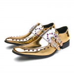Sinine Deemon Chelsea Meeste Nahast K&otilde;rge Kontsaga Mokassiinid Kuldsete Jalgpallisaabastega, Terava Ninaga, Suur Suurus ja Metallnitidega. Size 39 kuld