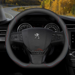 Nahast autojuhirooli kate Peugeot 307 106 Partner 407 406 306 301 108 607 408 207 206 208 308 508 SW GT 2012 - 2025 jaoks Round Black 37.5 black
