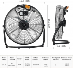 12/20 tolline p&otilde;randaventilaator, 3 kiirust 4800 CFM k&otilde;rge &otilde;huvooluga raskeveokite t&ouml;&ouml;stusventilaator, 360&deg; reguleeritav kallutus, jahutus t&ouml;&ouml;stuslikuks koduks