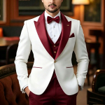 Kitsas sobivus Ametlikud meeste &uuml;likonnad Pulmatuxedo ballile 3-osaline pruudiblazer, vest, p&uuml;ksid Komplekt Klassikaline &auml;ripeo jakk XL burgundiapunane/valge