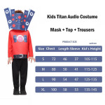 Laste TV-k&otilde;lari mehe cosplay kost&uuml;&uuml;m kombinesoon Halloweeni riietumiseks Titan Skibidi WC kost&uuml;&uuml;m lastele XL (135-145cm) red