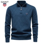 Gant 2026 S&uuml;gis ja Talv Seisukrae Puuvillane K&otilde;rgekvaliteediline Meeste Kampsun Vabaaja Poollukuga &Uuml;hev&auml;rviline Pullover L black