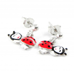 Suzette et Benjamin [H9157] - Boucles Argent 'Coccinelles' rouge punane