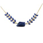 7bis [R1382] - Collier artisanal 'Boho' bleu dor&eacute; (&eacute;pi de bl&eacute;) - 60x7 mm sinine