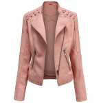 Naiste stiilne kunstnahast jakk Klassikaline PU Moto Biker Fashion Zip Up vabaaja l&uuml;hike mantel &otilde;huke &uuml;ler&otilde;ivad retropaeltega S-4XL Plus Size L roosa