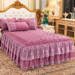Avaleht Magamistoa Printsessi pitsist tepitud voodikate voodikate Pol&uuml;ester puuvillane luksuslik voodikate Seelikud pitsvoodi seelikuvoodrid paksendatud seelikulina 180*200cm 1pc roosa