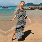 Suvine uued bikiinid, riietus, mood, geomeetrilise mustriga puuvillane pingutusn&ouml;&ouml;r, avar pikk kleit, seksikas naiste rannaujumisriided, kate Q1242 One Size must