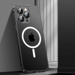 J&auml;&auml;tunud tagapaneel Magnetiline juhtmevaba laadimine, alumiiniumist metallist kaitseraua &uuml;mbris iPhone 12 13 14 Pro Max objektiivi klaasist kaitsekile kate Magnetic-iP 12 must
