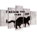 Feeby Five piece picture canvas print, Black cat 100x70 valge/must