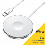 Essageri 15 W magnetiline juhtmeta laadija iPhone 14 13 12 jaoks Airpods Pro jaoks 3-&uuml;hes Qi juhtmevaba laadimisalus Iwatchi kiirlaadimiseks 15W White