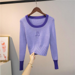 Kevadine ja s&uuml;gisene roosa kampsun O-kaelusega pikkade varrukatega temperament top L&uuml;hike Slim Fit Pullover kudum Naiste alumine s&auml;rk S must